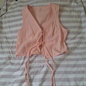 SHEIN Pink Cropped Tie-Front Sleeveless 100%Cotton Top V-Neck Size XS